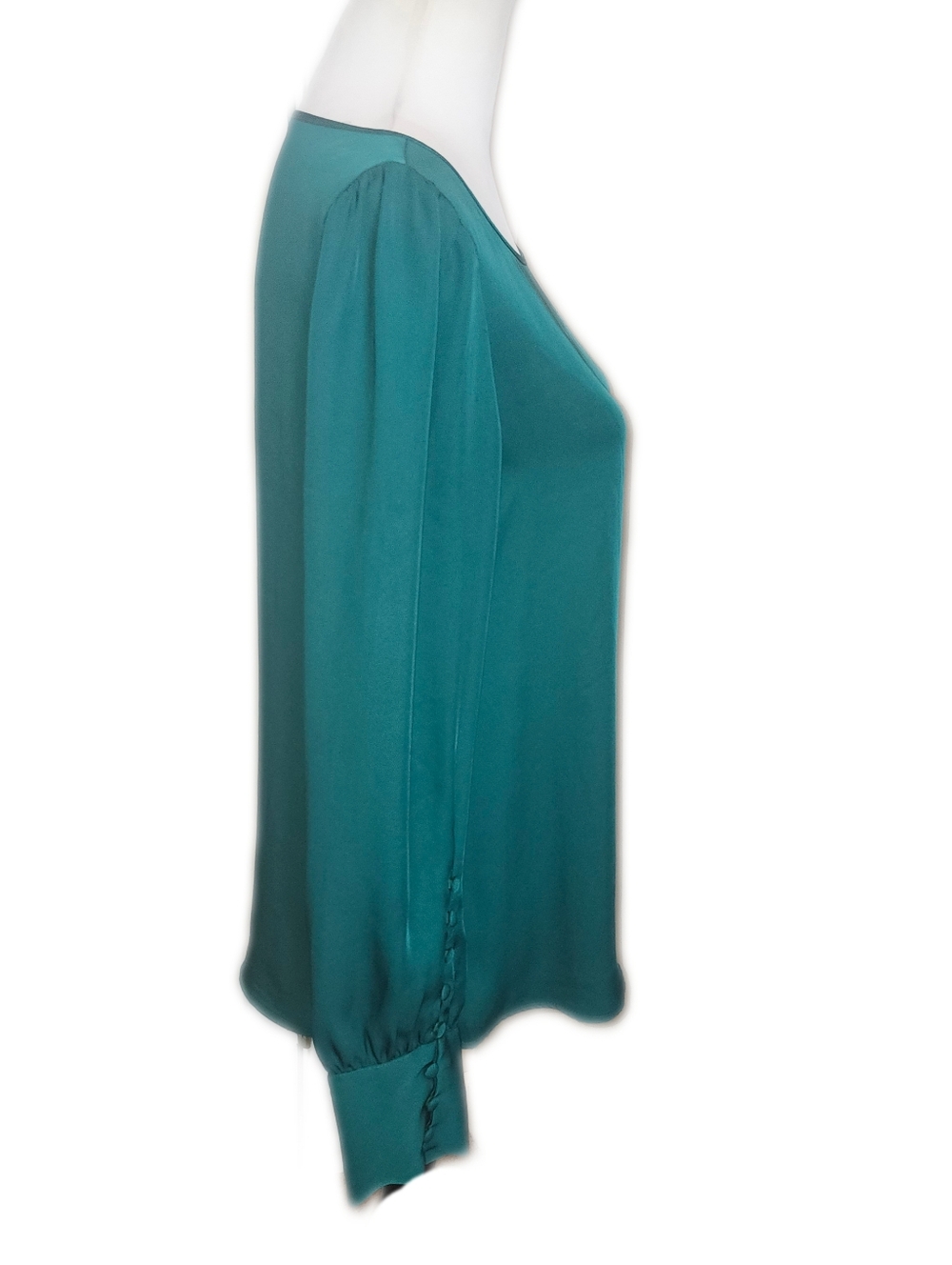 Express Jade Green Long Sleeved Sightly Puffed Sleeve Silky Blouse, S - Picture 3 of 9